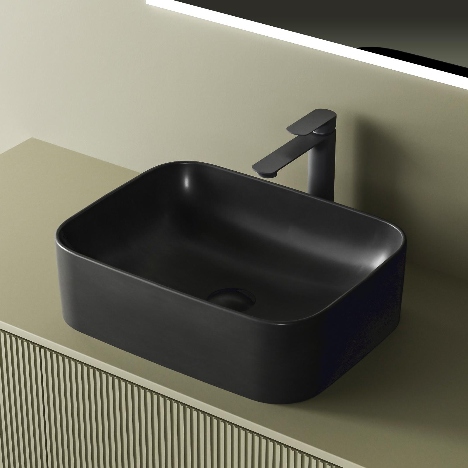 Thumbnail - Emke, Waschbecken, Aufsatzwaschbecken, 505 x 380 x 150 mm, Keramik, Rechteck, Abgerundete Ecken R, Matt dunkelgrau (150 ...