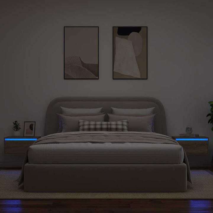 Image du produit vidaXL Tables de chevet murales avec lampes LED 2 unités Chêne Sonoma Armoire