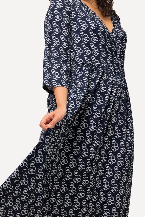 Actual product image Ulla Popken Matte Jersey Print Surplice Empire A-line Pocket Dress (62)