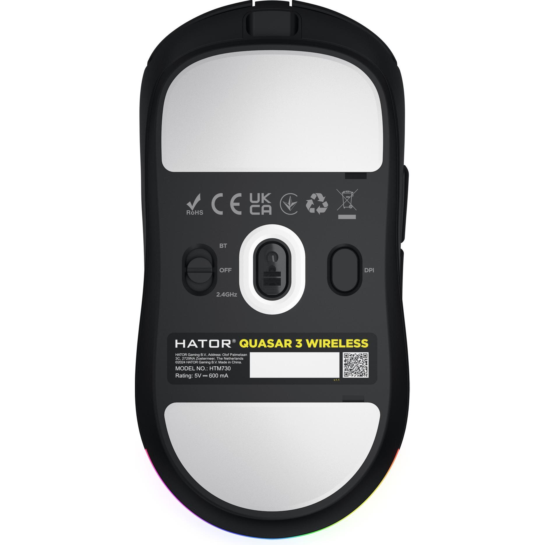 Thumbnail - Hator Quasar 3 Wireless (Kabellos), Maus, Schwarz