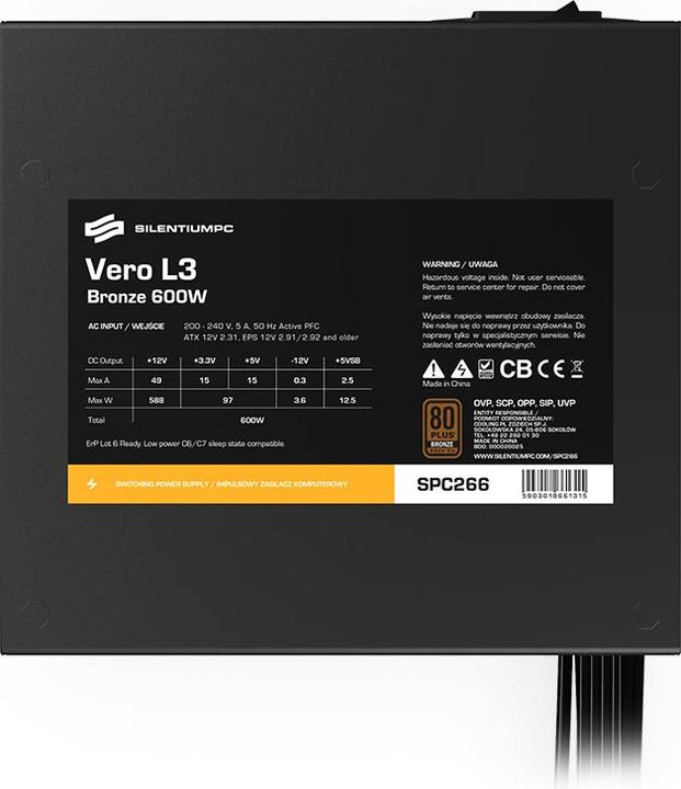 Produktbild Silentium PC Vero L3 - Netzteil (intern) - ATX12V 2.31/ EPS12V 2.92 (600 W)