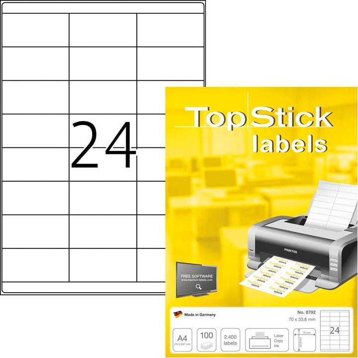Actual product image TopStick TOP STICK universal labels, 70 x 33.8 mm, white, 100 sheets