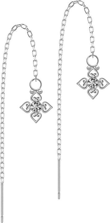 Produktbild Star Piercing Ohrstecker silber freifallende Kette Kristall silber vier filigrane Herzen (ohne Messing, Chirurgenstahl 316L)