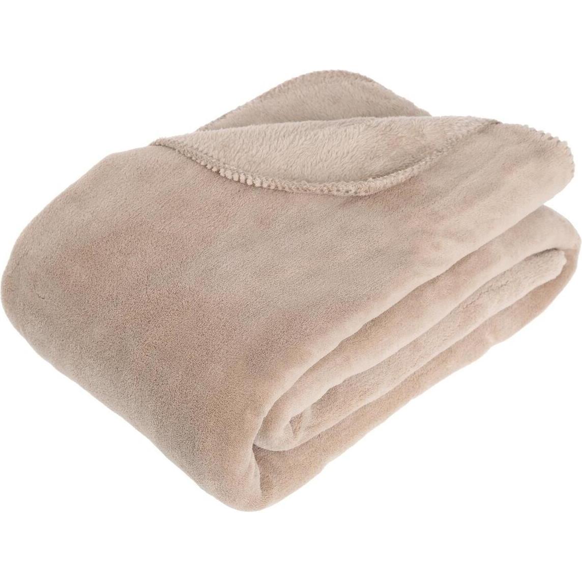 Atmosphera, Decke, Leinen Microfaser Plaid 180x230, beige (180 x 230 cm)