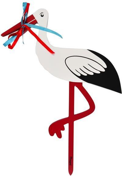 Productafbeelding Magni Houten geboorte ooievaar - Rood en blauw lint - Klein - 55 cm