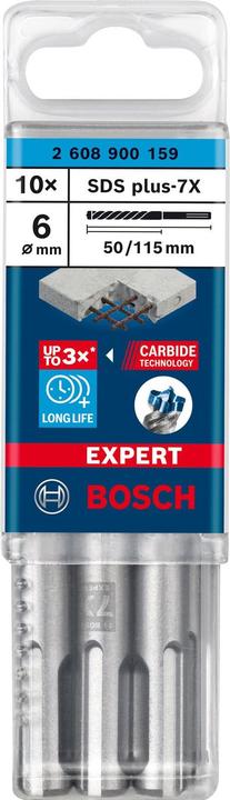 Productafbeelding Bosch Professional Zubehör Expert SDS plus-7X hamerboor, 6 x 50 x 115 mm, 10 stuks. (6,00 millimeter)