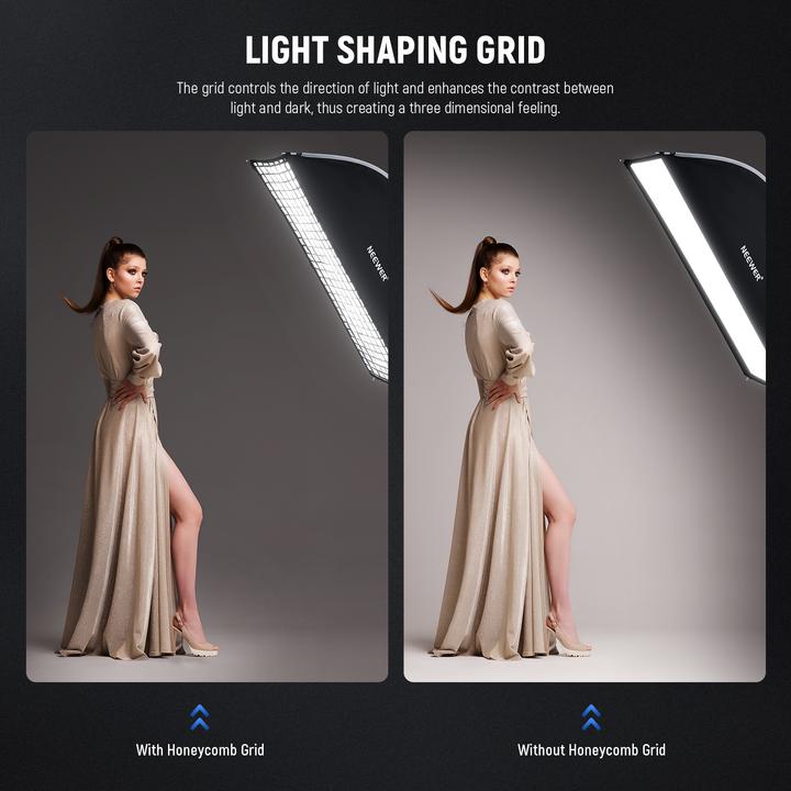 Actual product image Neewer 30x120cm Rectangular Nylon Alloy Quick Release Softbox with Grid