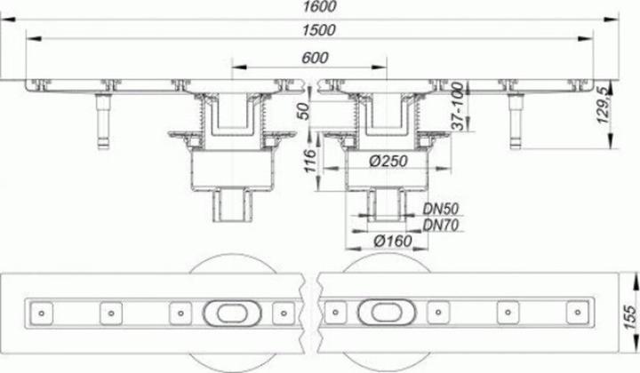 Actual product image Dallmer shower channel CeraLine vertical F 521705, 1500mm, DN 50/ DN 70 Overall height 110mm (1500 mm)