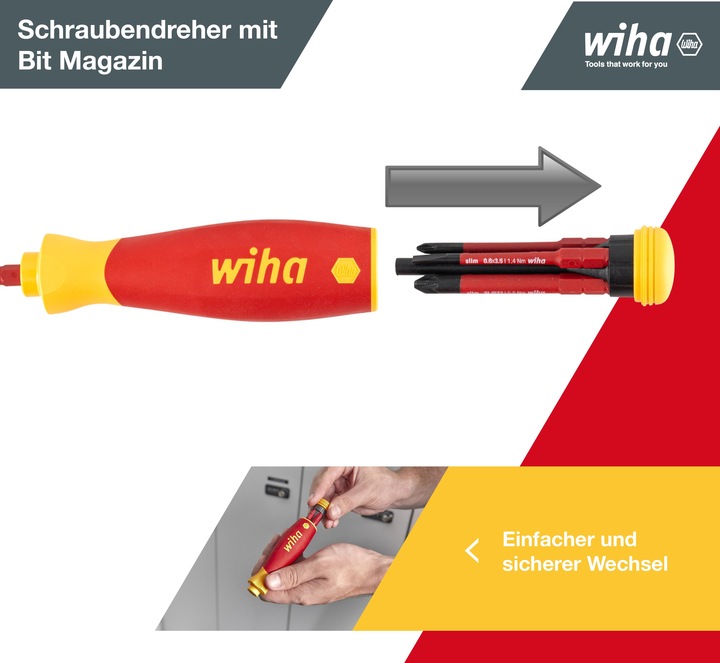 Productafbeelding Wiha Schroevendraaierset gemengd PocketMax elektrisch 4 st. met opbergbare bitset (Gleuf)