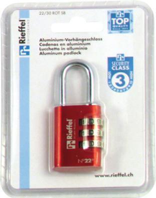 Actual product image Rieffel Aluminium combination lock 22/30 RED SB