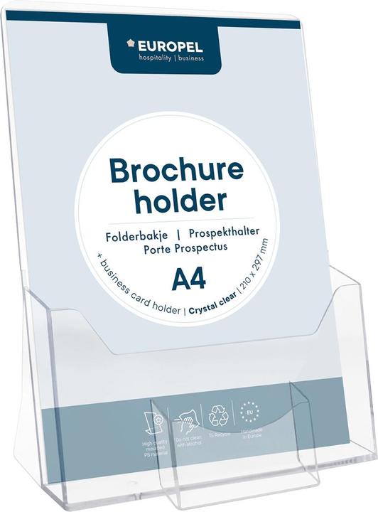 Europel Tisch-Prospekthalter, A4 hoch, mit Visitenkartenfach für Format DIN A4, aus Polystyrol, Fachtiefe: (A4)