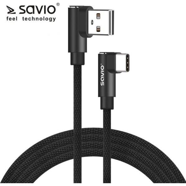Savio CL-163 dwustronny kabel USB - USB typu C, 1m, kątowy, oplot (1 m, USB 2.0), USB Kabel