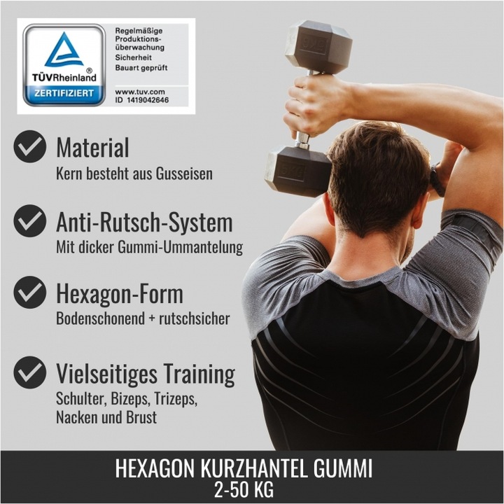 Actual product image Gorilla Sports Hexagon Rubber Studio Dumbbell (1 x 22.5 kg)