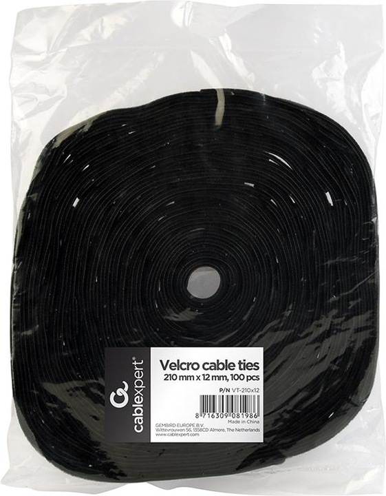 Immagine prodotto Gembird Fascetta VT-210X12 Nero 100 pz. (Fascette in velcro, 210 mm, 100 pz.)