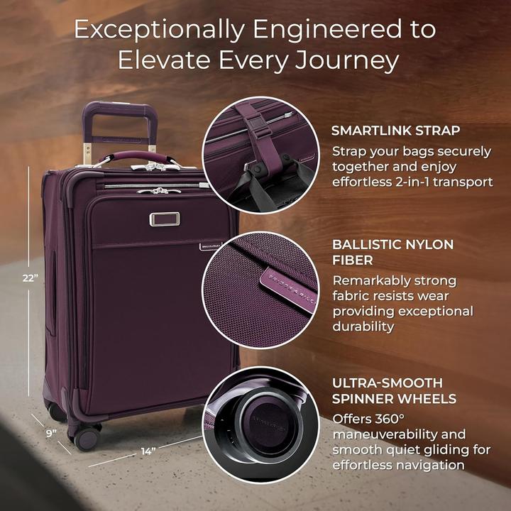 Actual product image Briggs & Riley Baseline Spinner Plum Carry On Essential Hand Luggage