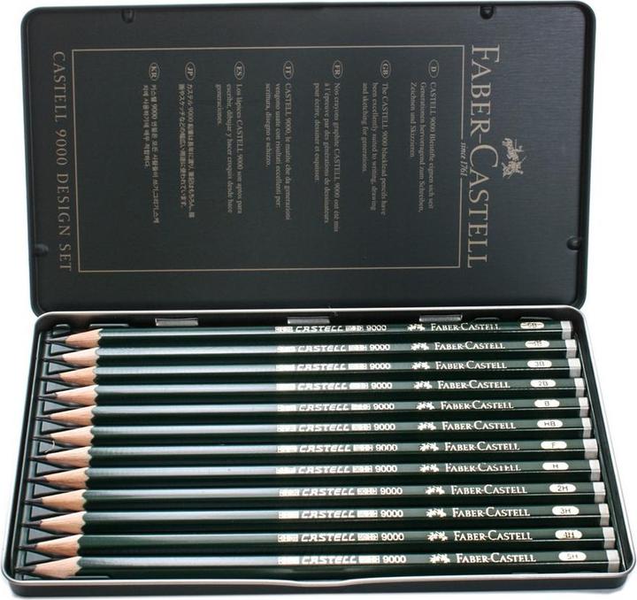 Produktbild Faber-Castell Bleistift Castell 9000 Design, 12-teiliges Metallpaket (119064 FC) (0.70 mm, 5B, 5H, 12x)