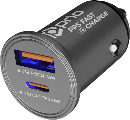 Produktbild prio Fast Charge Autoladegerät 45W PD (USB C) + 45W (USB A) schwarz