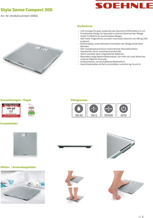 Productafbeelding Soehnle Personenweegschaal Weegschaal (180 kg)