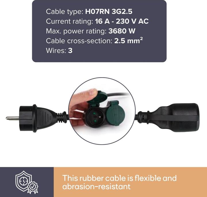 Image du produit Velleman Rallonge électrique Avec 2 Prises - Usage Extérieur - Terre Française - 10 m (10 m, PECO 7/5)
