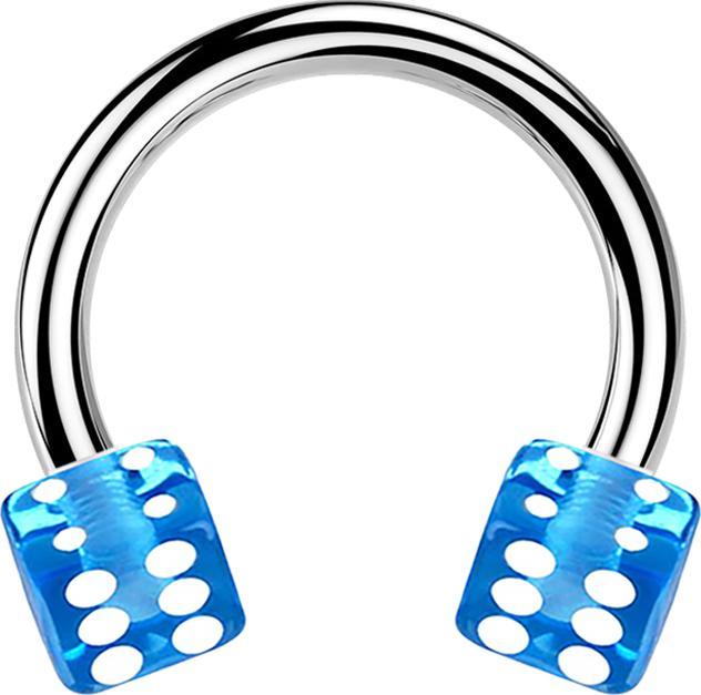 Produktbild Star Piercing Micro Circular Barbell silber mit zwei Würfel hellblau transparent (ohne Messing, Chirurgenstahl 316L, Kunststoff)