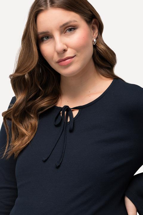 Immagine prodotto Ulla Popken Bellieva Longshirt, Rippjersey, Ausschnitt mit Bindeband, Stilfunktion, Langarm (46, 48)