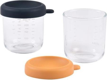 Beaba Glazen portieset 2 stuks 250ml blauw/geel