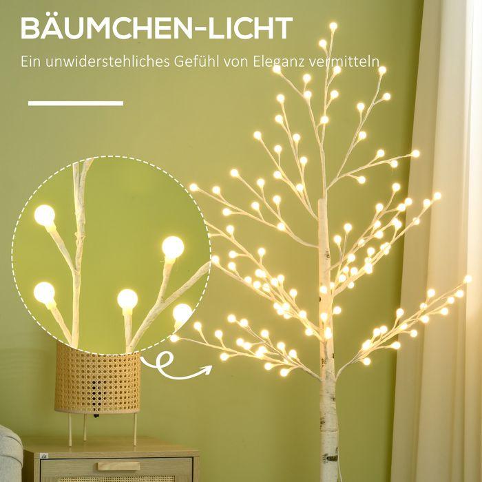 Produktbild Swisshandel24 Künstliche Birke mit 120 LED-Lichtern, 3 Helligkeitsstufen, faltbare Äste, IP44, 150 cm, Weiss