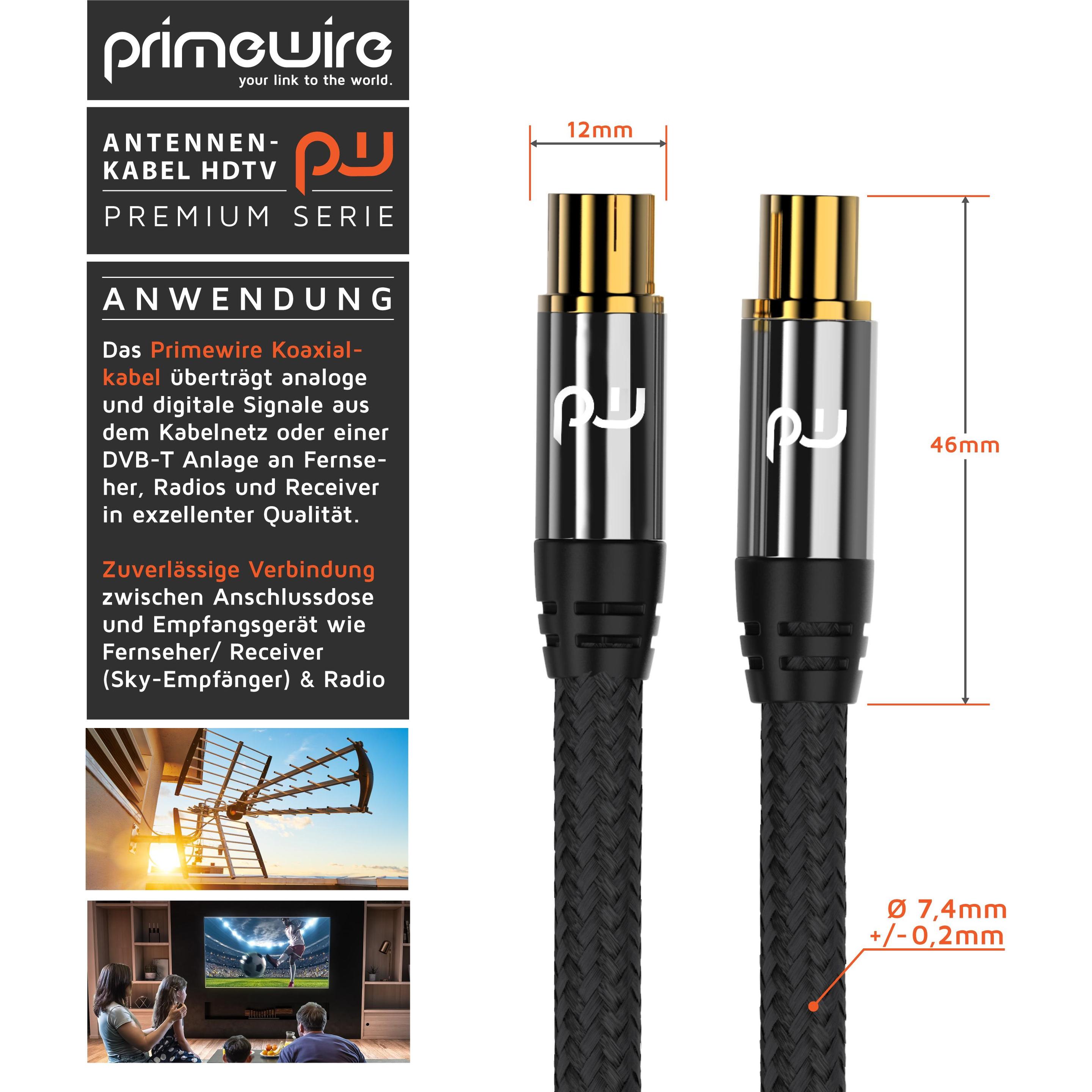 Primewire HDTV Antennenkabel mit Braiding, Premium Koaxialkabel 75 Ohm / 135 dB, TV Kabel, 4K HDTV, DVB-T DAB (135 dB, A...