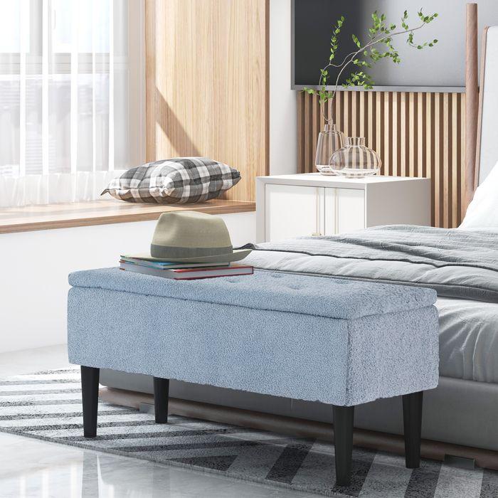 Actual product image Swisshandel24 Upholstered bench with storage space, seat chest, cashmere look, up to 120 kg, natural wood frame (95 cm)