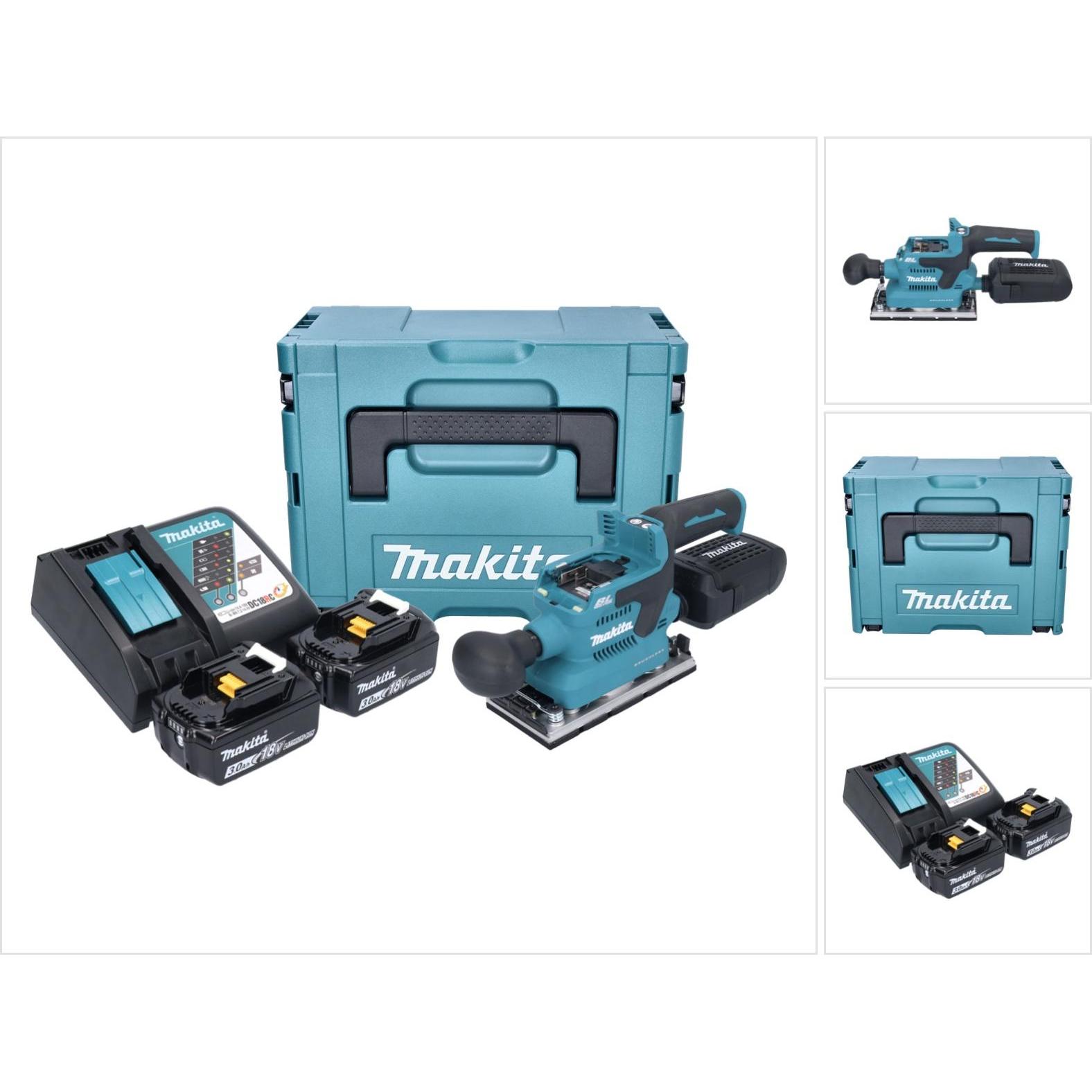 Makita, Schleifmaschine + Poliermaschine, DBO 382 RFJ Akku Schwingschleifer 18 V 93 x 185 mm Brushless + 2x Akku 3,0 Ah ...