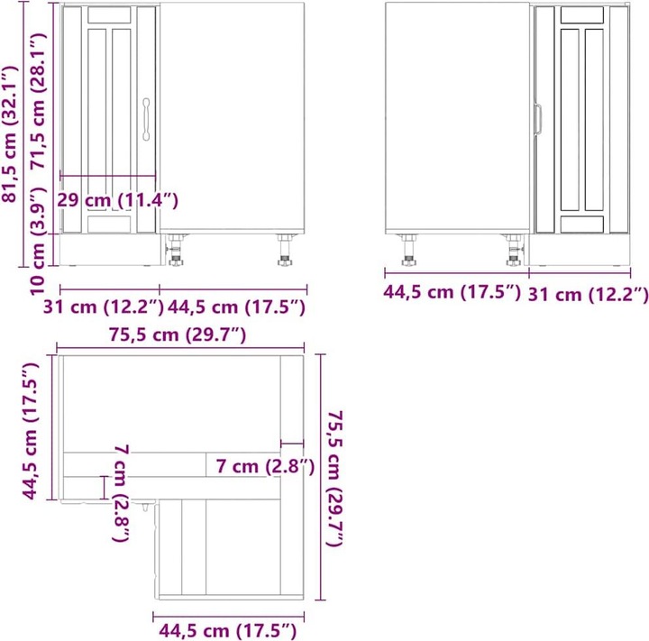 Immagine prodotto VidaXL Base ad angolo per cucina Lucca rovere Sonoma Materiale legno Base ad angolo (75,5 x 75,5 x 81,5 cm)