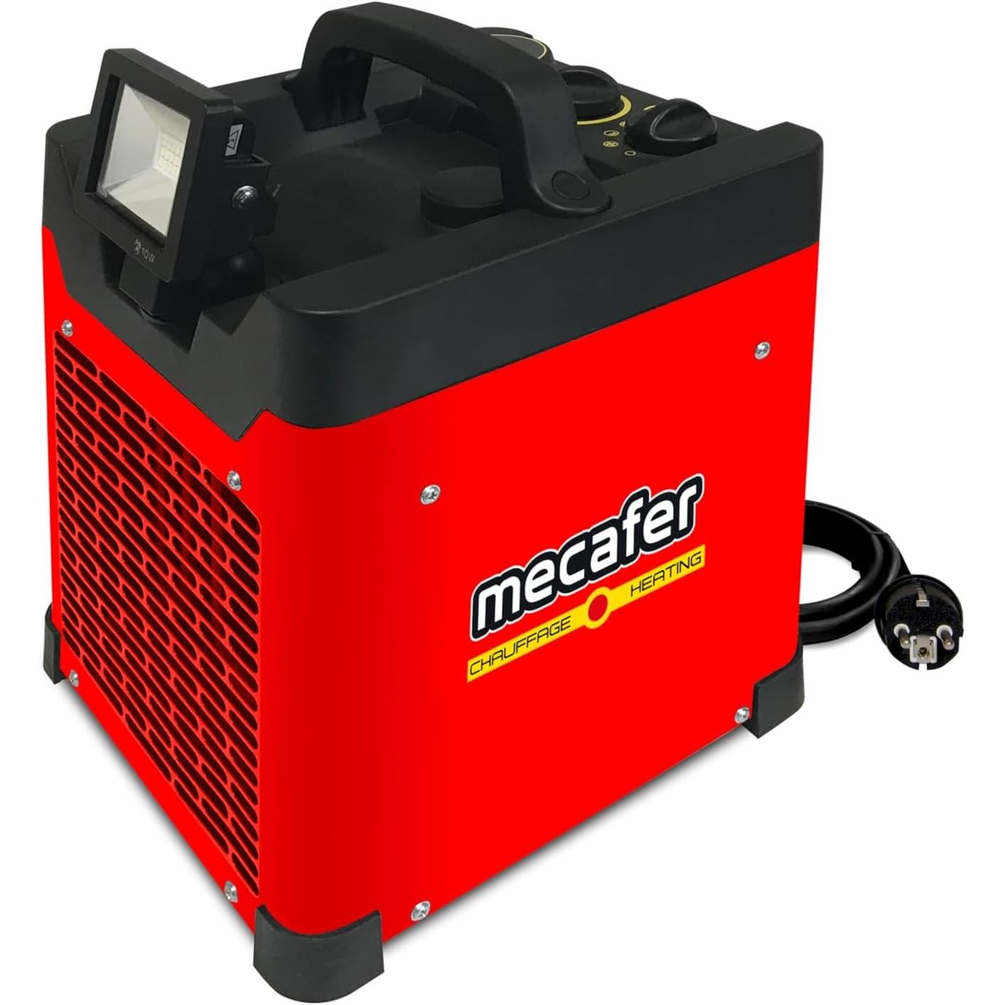 Mecafer Riscaldatore da officina con ventola e lampada LED regolabile, Termoventilatore, Rosso