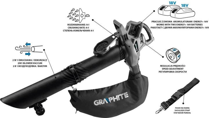 Productafbeelding Graphite 58G036 bladblazer (Oplaadbare batterij, Bladblazer, Bladzuiger, Vacuüm en ventilator)