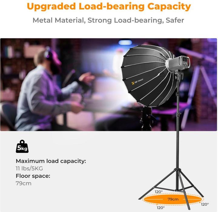 Image du produit K&F Concept Support d'éclairage photographique de 2,8 m, support métallique portable