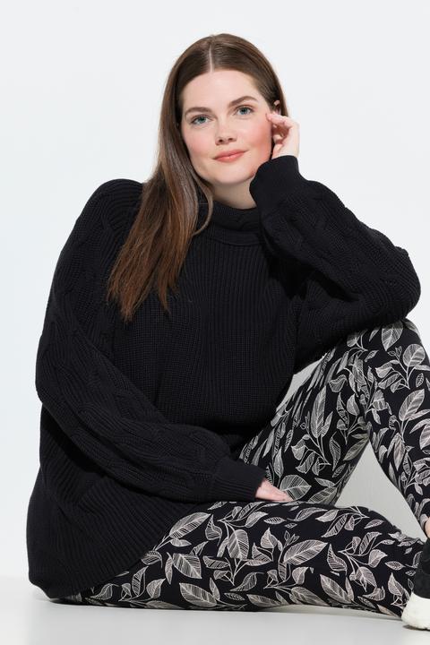 Immagine prodotto Ulla Popken Maglione con trecce, cotone biologico, collo alto e maniche lunghe (50, 52)