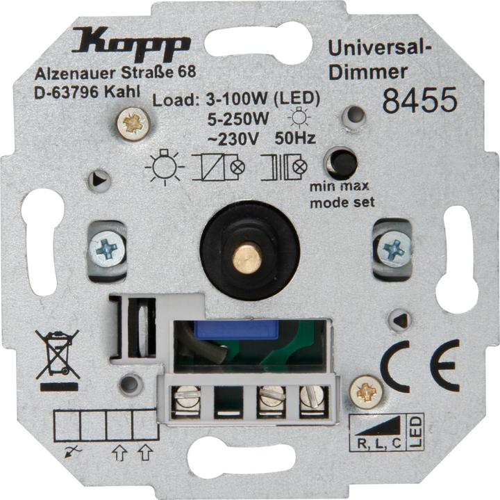 Produktbild Kopp Universal Druckwechsel-Dimmer Sockel mit Nebenstellenanschluss.