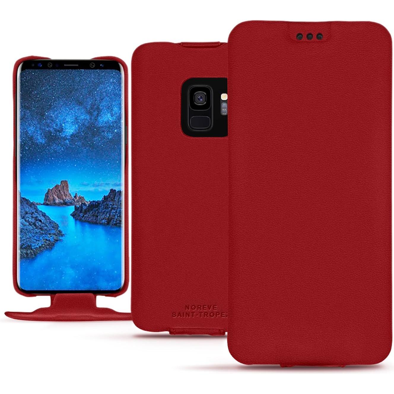 Noreve Lederschutzhülle vertikal (Samsung Galaxy S9), Smartphone Hülle, Rot
