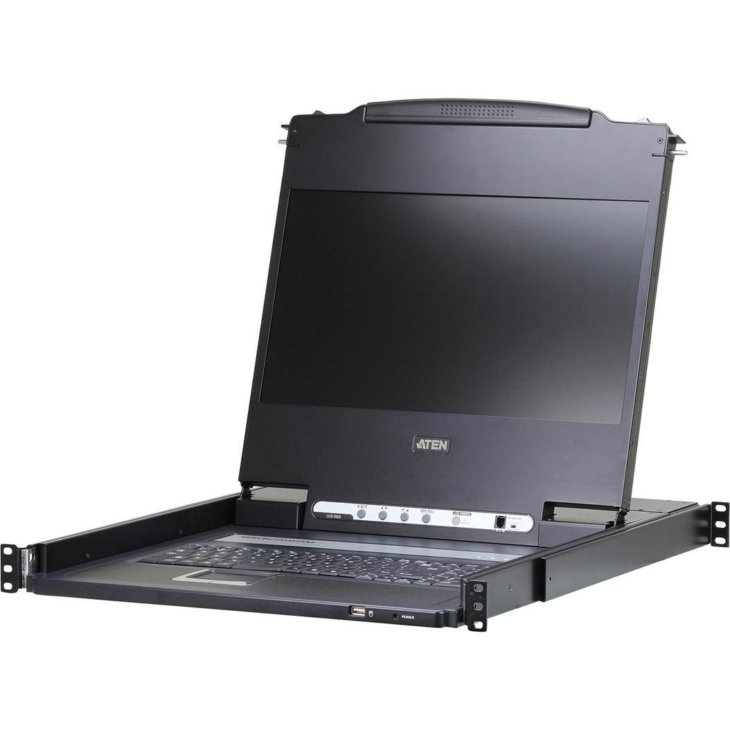 Aten CL6700MW ES Single Rail 17,3"-LCD Konsole (USB, HDMI / DVI / VGA) ES-Layout, KVM Switch, Schwarz