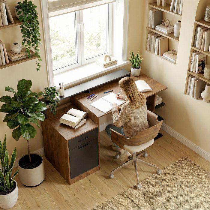 Produktbild Swisshandel24 Computertisch, Stauraum, Regalen, 140cm, Eiche