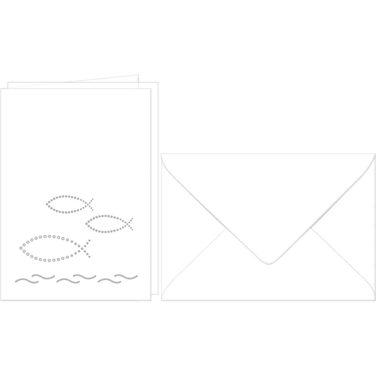 Thumbnail - Ursus, Karteikarten, Doppelkarte A6 gelasert + Kuvert VE=5 Sets Fische weiss (A6, 220 g/m², 5 x)