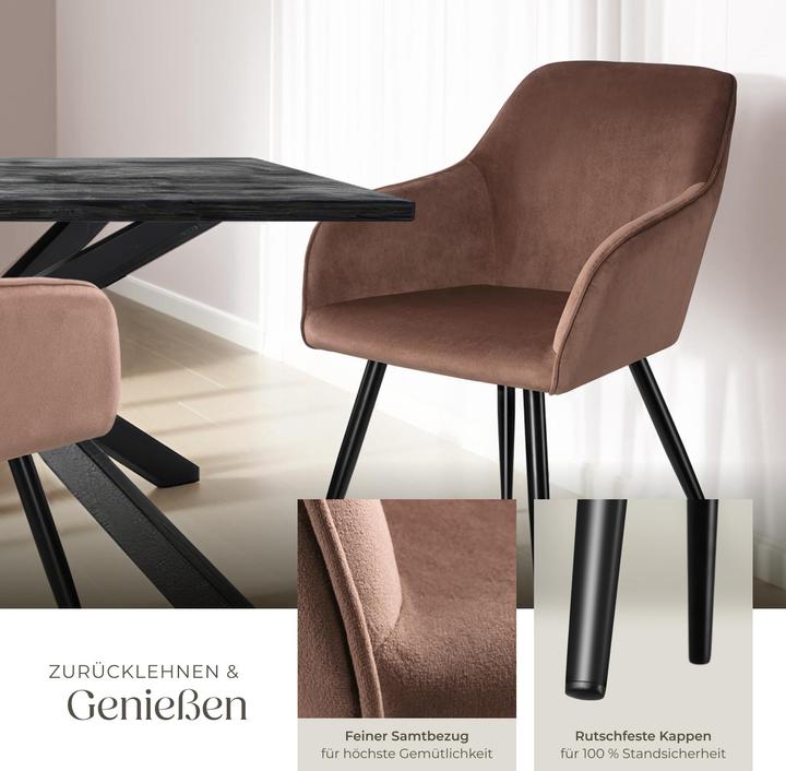 Actual product image tectake Dining Chair Marilyn - with armrests, padded, velvet look, black steel legs