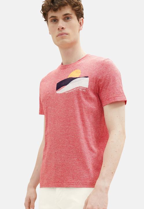 Image du produit Tom Tailor T-Shirt Gestreiftes Kurzarmshirt mit Rundhalsausschnitt und Foto-Print (XXL)