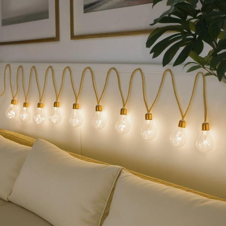 Image du produit Hermex LED-Hanfseil-Lichterkette Solar-Leuchtkette Gartenbeleuchtung Lampe (5 m)