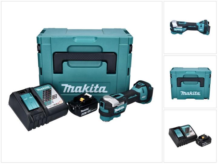 1x Makita DTM 52 cordless multifunction tool, 1x Makita BL 1860 B 18 V 6.0 Ah battery, 1x Makita DC 18 RC battery charger 18 V, 1x Makita Makpac, 1x universal insert