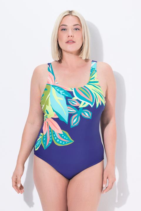 Image du produit Ulla Popken Maillot de bain sans bonnets souples, motif feuilles, profondément échancré dans le dos (58)