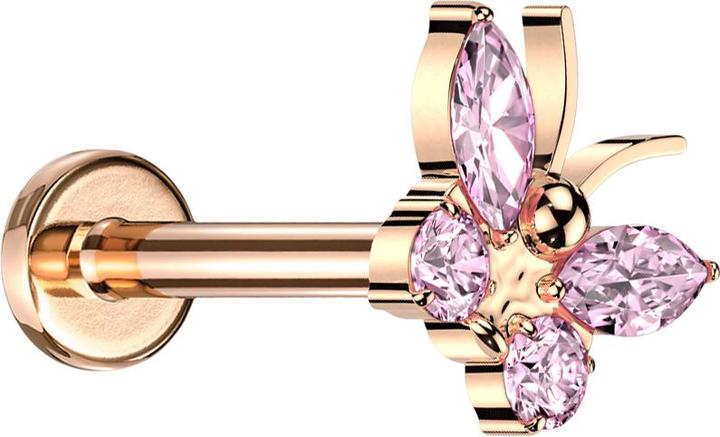 Immagine prodotto Star Piercing Micro labret filo interno oro rosa farfalla oro rosa cristalli rosa (Titanio, senza ottone)