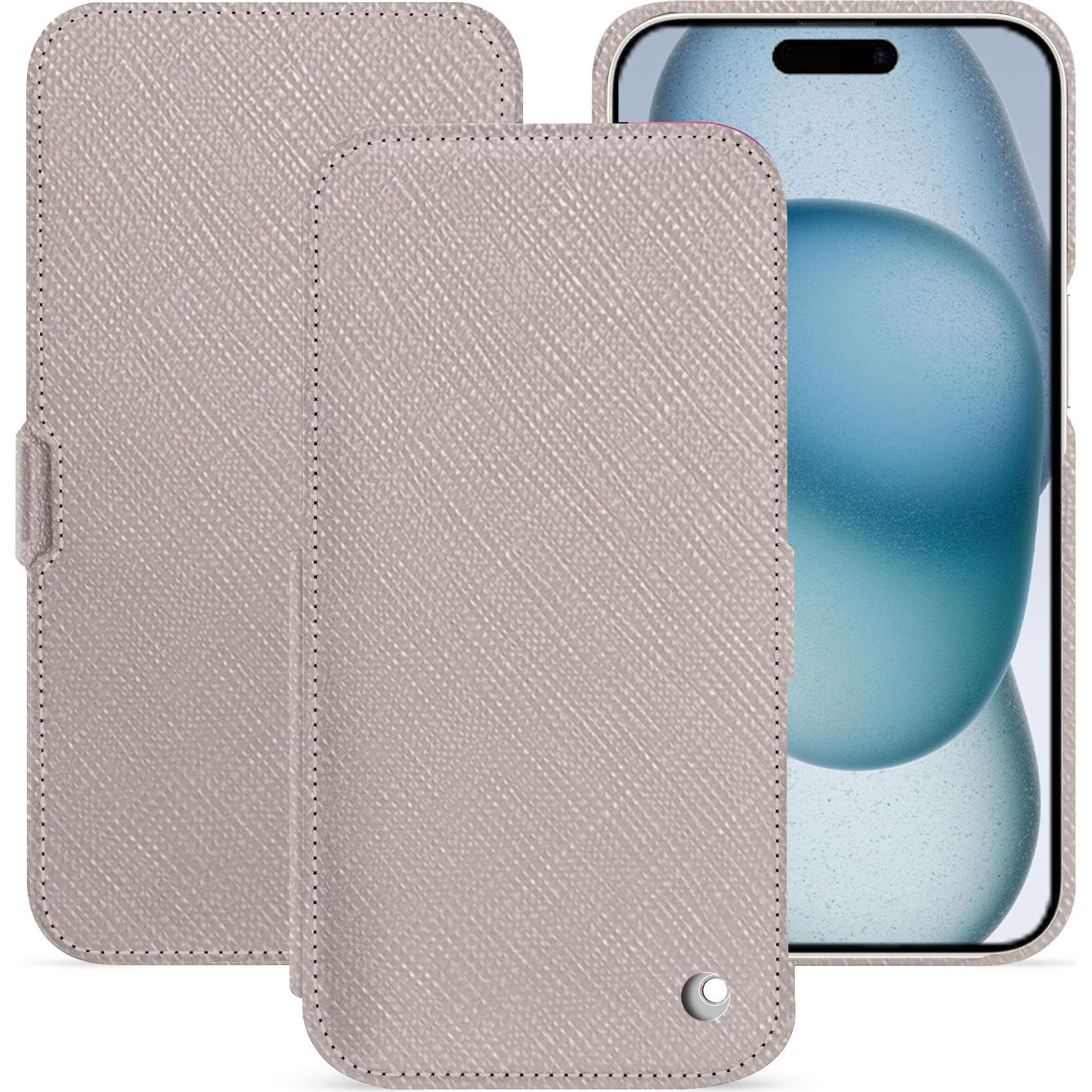 Noreve Lederschutzhülle horizontal (Apple iPhone 15), Smartphone Hülle, Beige