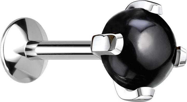 Image du produit Star Piercing Micro UFO Labret femelle argenté pierre d'agate noire (sans laiton, Minéral, Acier chirurgical 316L)