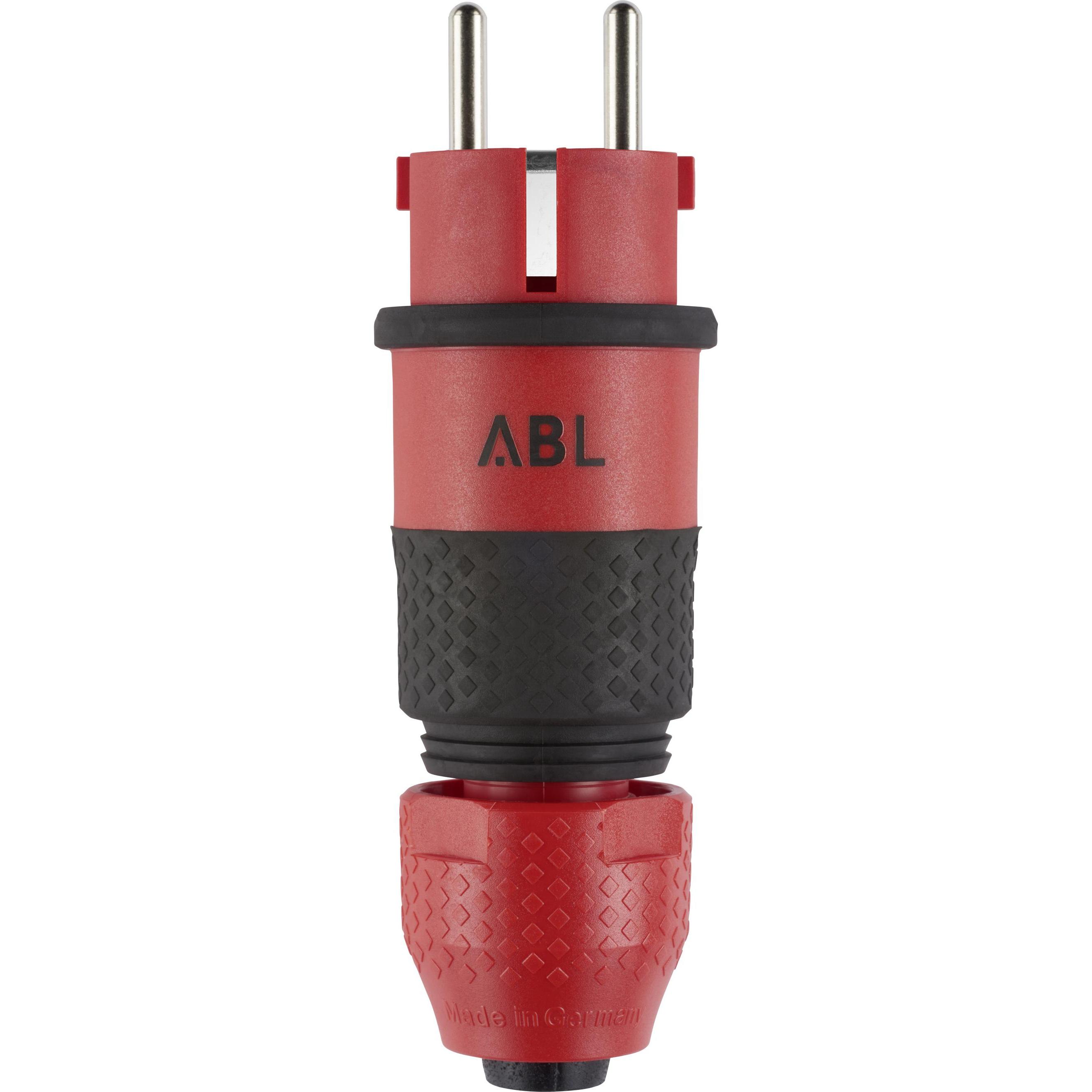 ABL, Netzstecker + Netzkupplung, Professional Stecker rot 100000069 mit schwarz gummierter Grifffläche (CEE 7/7)