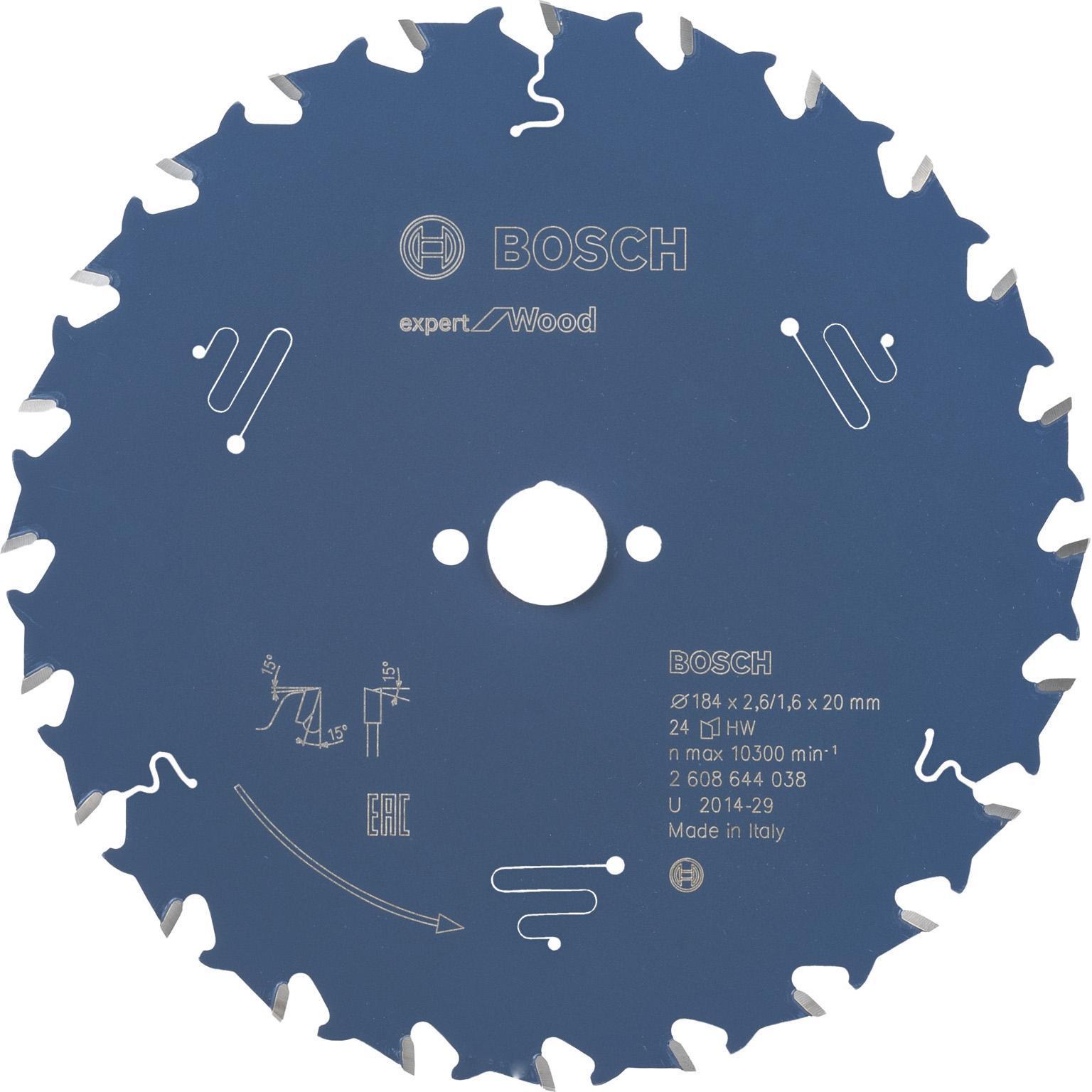 Bosch Professional Zubehör, Sägeblatt, Kreissägeblatt Expert for Wood, 184 x 20 x 2,6 mm, 24